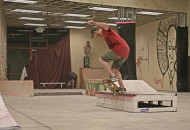 Josh Lamon switch crook on one of the boxes at Skate Church